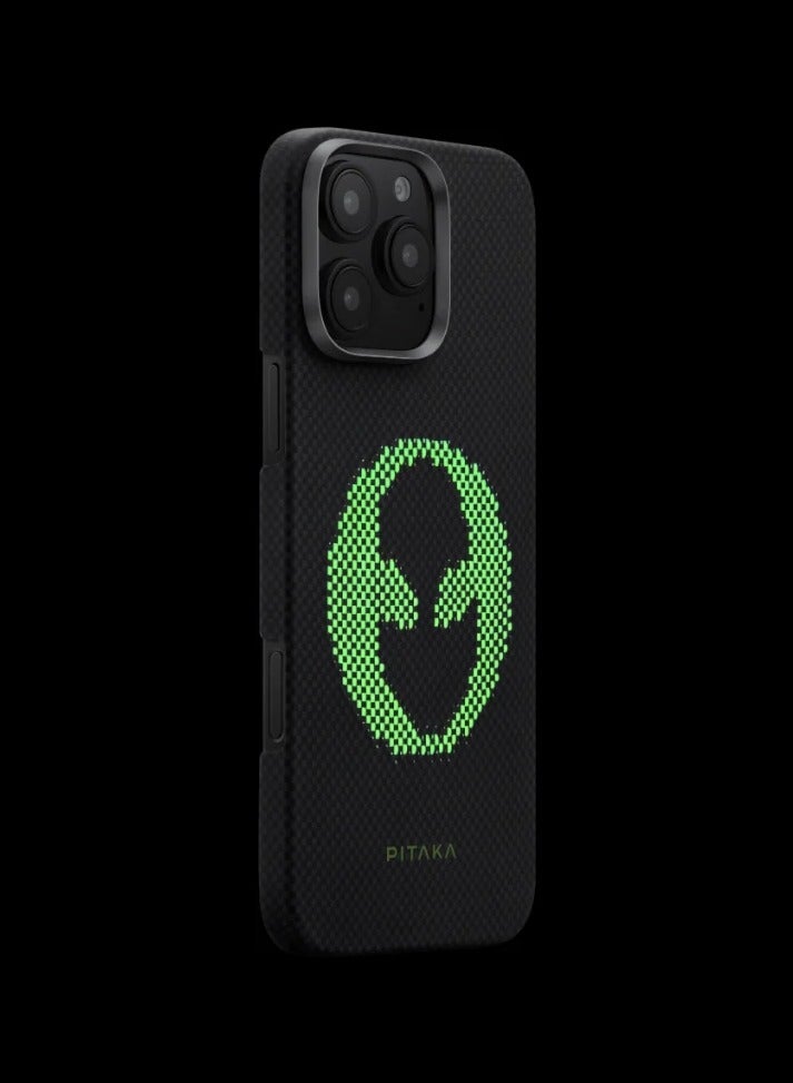 PITAKA pitaka for iPhone 16 Pro Case Compatible with MagSafe, Thin & Light iPhone 16 Pro Case with a Caseless Feel, Glow in The Dark, 1500D Aramid Fiber Woven Luminous Tactile Woven Case - Alien  - Image 4