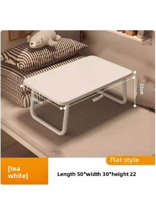 Multifunctional Foldableable Bed Small Table, Dormitory Cartoon Study Computer Table, Home Simple Lazy Desk-Color:Curved Anti-slip Leg Slot Cup Holder 60*40*28 White  - Image 2