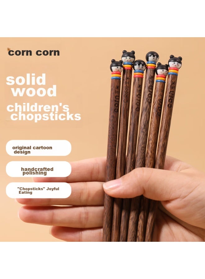 Corn Children's Chopsticks For Ages 6-12, Wooden Household Chopsticks, Non-slip Baby Chopsticks, For Girls 5-4, Kindergarten Use, 8 Short - Image 1