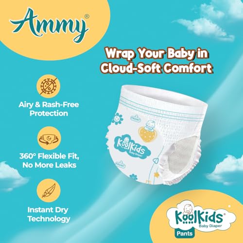 Ammy KoolKids Baby Diaper Pants Size NB (78 pcs) Upto 3 kg | Cottony Soft, 12hr Leakproof & Rash-Free Protection | Quick Absorption with ADL Magic Gel for All-Day Dryness & Comfort - Image 2