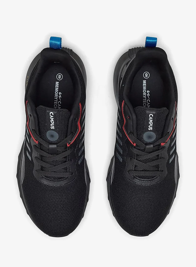 كامبس حذاء جري رجالي أسود بنعل شبكي مسامي وتفاصيل أنيقة متباينة