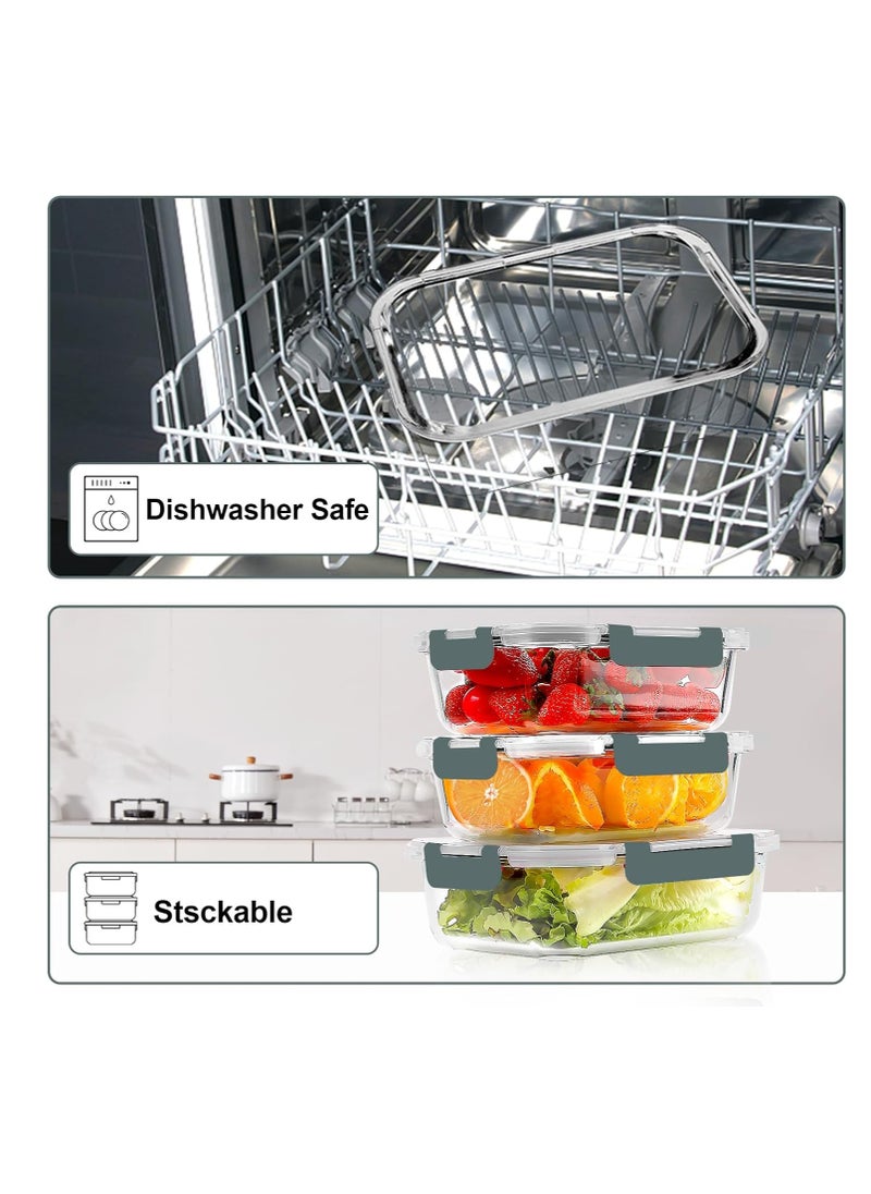 TYCOM Glass Meal Prep Containers (10 pcs Rectangle) - Glass Food Storage Containers with Lids, Glass Lunch Box, Portion Control, Airtight, Glass Bento Box Lunch Containers- 10P Rectangle Grey  - Image 5