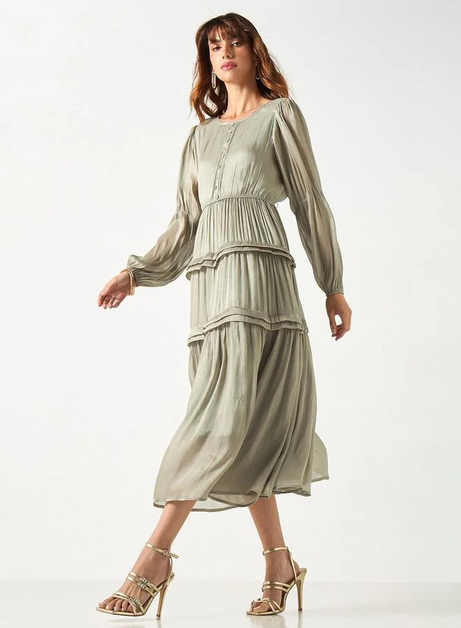 2Xtremz 2Xtremz Textured A-line Tiered Dress with Volume Sleeves