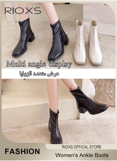 RIOXS Women's Ankle Boots, Mid Heel Square Toe Boots, Women Patent Leather Boots, Chunky Heel Boots With Back Zippers, Ladies Fashion Short Booties, Classic Chelsea Silhouette Shoes, Black Boots For Women Daily Or Formal Wear, Party Cosplays Dance Booties  - Image 4