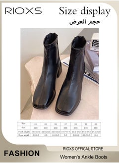RIOXS Women's Ankle Boots, Mid Heel Square Toe Boots, Women Patent Leather Boots, Chunky Heel Boots With Back Zippers, Ladies Fashion Short Booties, Classic Chelsea Silhouette Shoes, Black Boots For Women Daily Or Formal Wear, Party Cosplays Dance Booties  - Image 3