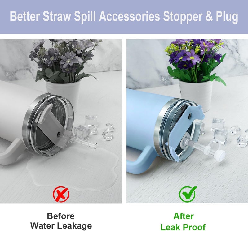 Beonsky Straw Spill Stopper Cover Accessories for Stanley Cup 40 oz 30 oz Quencher, Tumbler Accessories of 6 Straw Replacement with Cleaning Brush, 4 Leak Sproof Plug, 2 Silicone Cover Cap for Stanley - Image 3