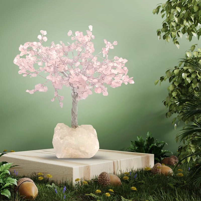 Chitshakti Rose Quartz Crystal Tree with Premium Crystal Base 500 Beads Home Decor Gifting Item Feng Shui Decor Positive Energy and Harmony in Every Branch Unique Handcrafted Art Piece - Image 1