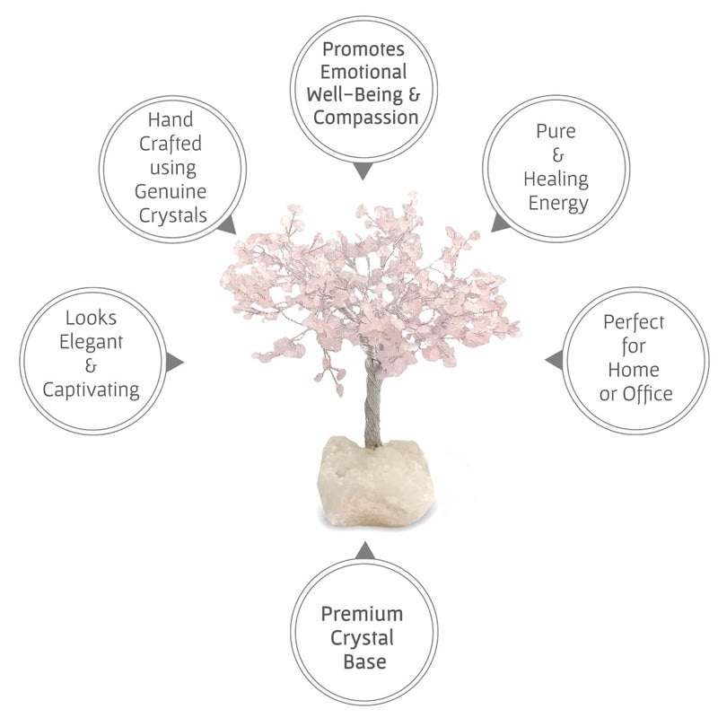 Chitshakti Rose Quartz Crystal Tree with Premium Crystal Base 500 Beads Home Decor Gifting Item Feng Shui Decor Positive Energy and Harmony in Every Branch Unique Handcrafted Art Piece - Image 2