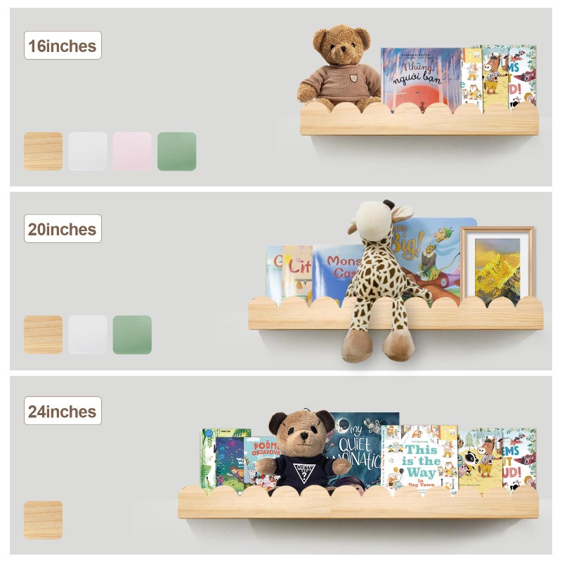 icnjdMopclean Nursery Book Shelves 24Inches-Floating Shelves for Bedroom Kids, Scalloped Shelves for Wall 2 Pack, Scalloped Shelf for Toddler Room, Baby Room, Nursery Decor, Natural, Large - Image 5