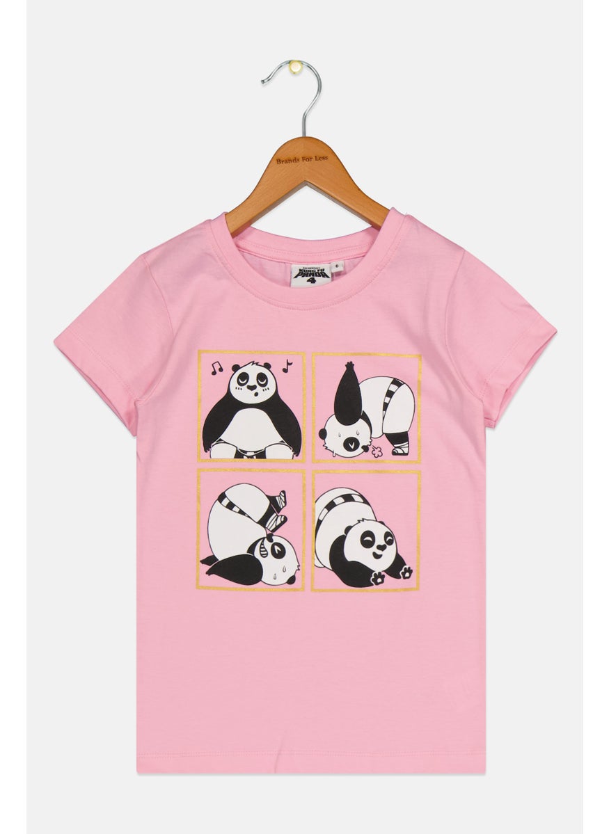 Kung Fu Panda Kids Girl Short Sleeve Graphic Print T-Shirt, Pink Combo  - Image 1