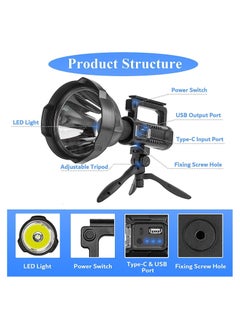Toby's Outdoor Searching Light Handheld Spots Lamp with Adjustable Tripod Low Medium Strong Light High Bright Flash Light 4 Diverse Lighting Modes Built-in 3 * 8000mAh High Capacity Rechargeable Cell  - Image 5