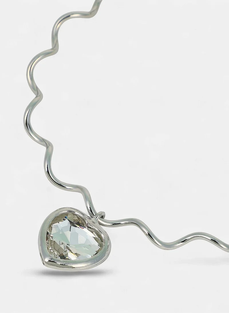 Sohi  Women The Coil-Coeur Collar Necklace | Chrome  Colour | One-Size | Artificial Stone Alloy Material | Lobster Clasp Closure | Necklace For Casual & Evening Wear for Women | Best Price UAE