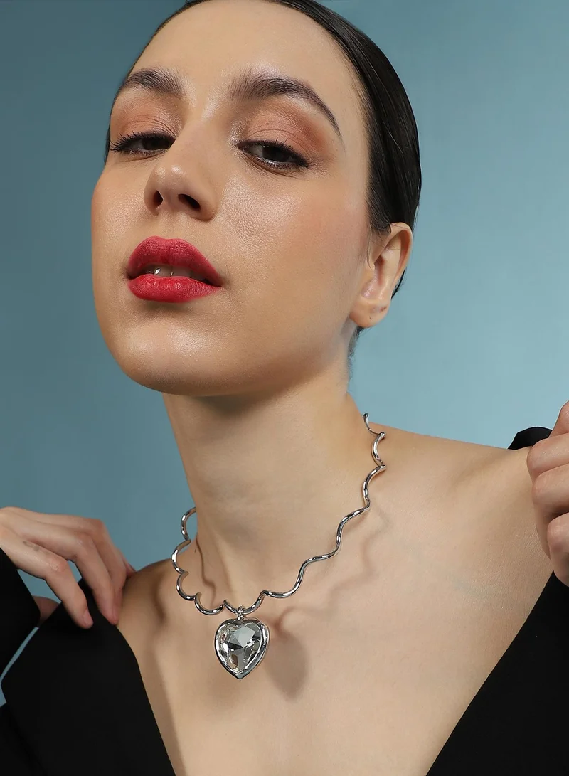 Sohi  Women The Coil-Coeur Collar Necklace | Chrome  Colour | One-Size | Artificial Stone Alloy Material | Lobster Clasp Closure | Necklace For Casual & Evening Wear for Women | Best Price UAE