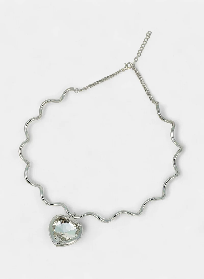 Sohi  Women The Coil-Coeur Collar Necklace | Chrome  Colour | One-Size | Artificial Stone Alloy Material | Lobster Clasp Closure | Necklace For Casual & Evening Wear for Women | Best Price UAE