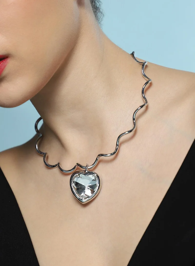 SOHI Women The Coil-Coeur Collar Necklace | Chrome  Colour | One-Size | Artificial Stone Alloy Material | Lobster Clasp Closure | Necklace For Casual & Evening Wear