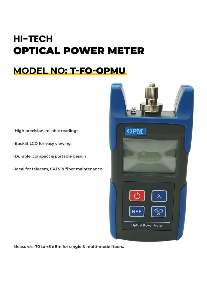 هاي-تيك جهاز قياس قوة الإشارة الضوئية – يقيس من ‎-70 إلى +3 dBm بدقة عالية، مخصص لاختبار الألياف البصرية، مع شاشة LCD واضحة، والجهاز عملي ومتين وسهل الحمل. - Image 3