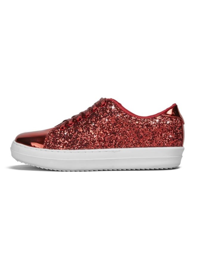 UBWDU Lace Fashion Ballet Sneakers for Women 2025 – Trendy Cute Crochet Ribbon Lace-Up Casual Spring Shoes, Red, 6 - Image 1