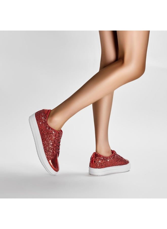 UBWDU Lace Fashion Ballet Sneakers for Women 2025 – Trendy Cute Crochet Ribbon Lace-Up Casual Spring Shoes, Red, 6 - Image 2