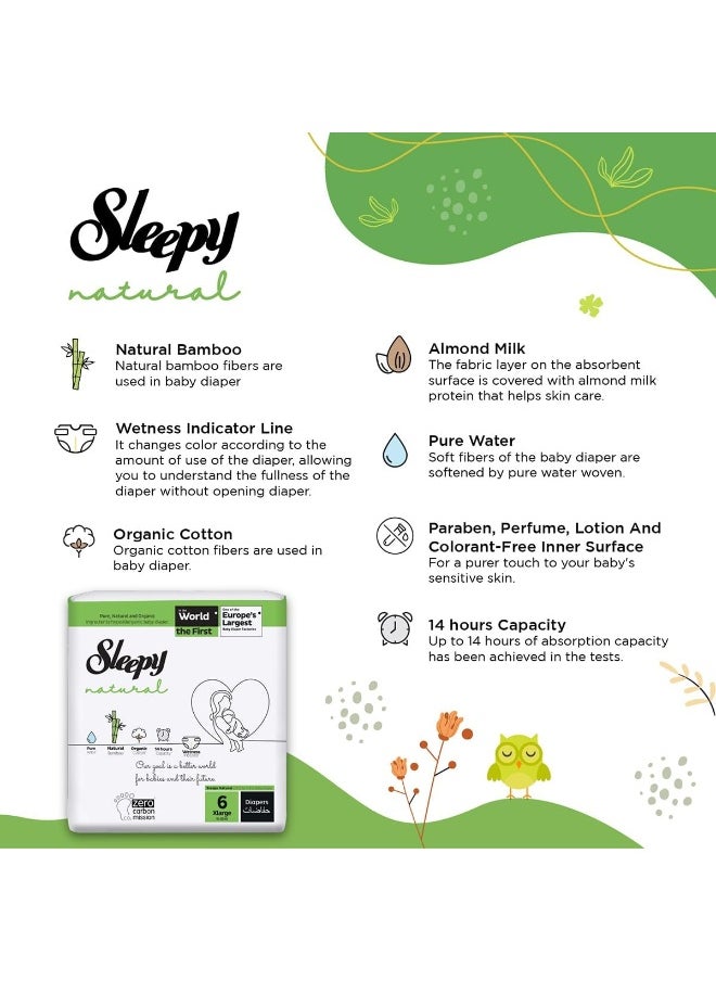 Sleepy - Natural Size 6, 120 Count, 15-25Kg Hypoallergenic Baby Dry Diapers, Organic Cotton, Highly Absorbent, Bamboo Extract, 6X20 Ultimate Comfort And Dryness, 100% Leakage Protection - Image 1
