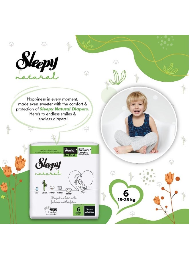 Sleepy - Natural Size 6, 120 Count, 15-25Kg Hypoallergenic Baby Dry Diapers, Organic Cotton, Highly Absorbent, Bamboo Extract, 6X20 Ultimate Comfort And Dryness, 100% Leakage Protection - Image 1