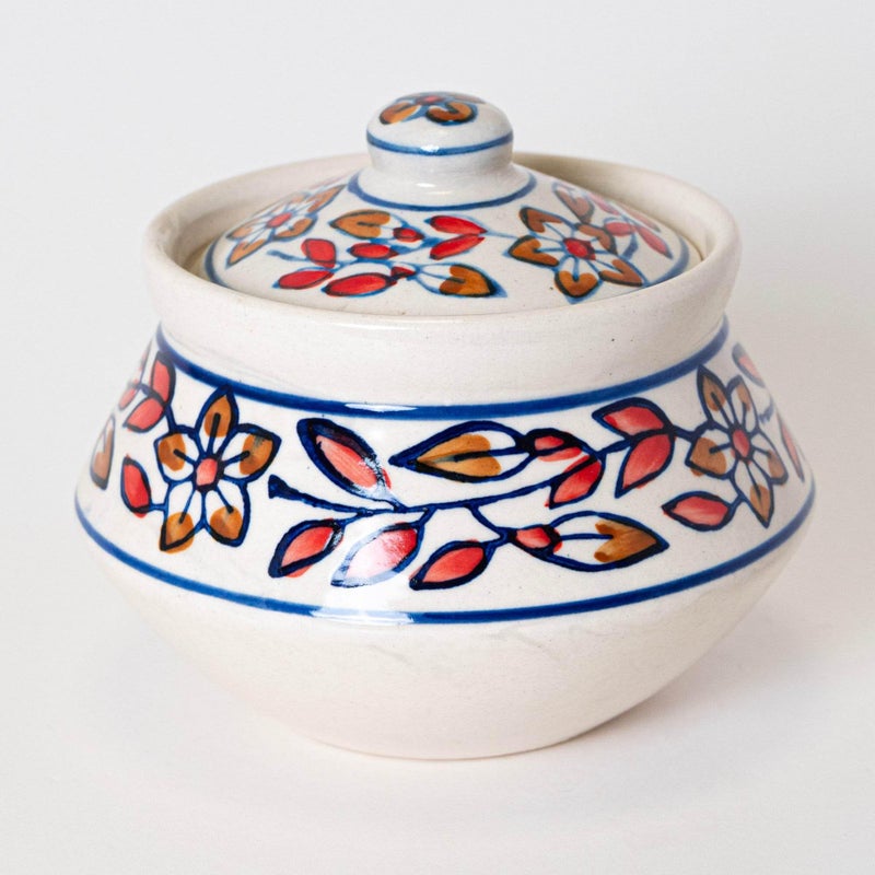 Kala Kriti KALAKRITI Hand Painted Floral Handi with Lid - Versatile Storage and Serving Container - Perfect for Biryani, Curries, Soups - Decorative and Functional - Pack of 1-950 ML - Red Painted - Image 5