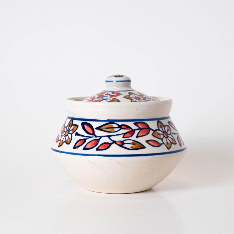 Kala Kriti KALAKRITI Hand Painted Floral Handi with Lid - Versatile Storage and Serving Container - Perfect for Biryani, Curries, Soups - Decorative and Functional - Pack of 1-950 ML - Red Painted - Image 1