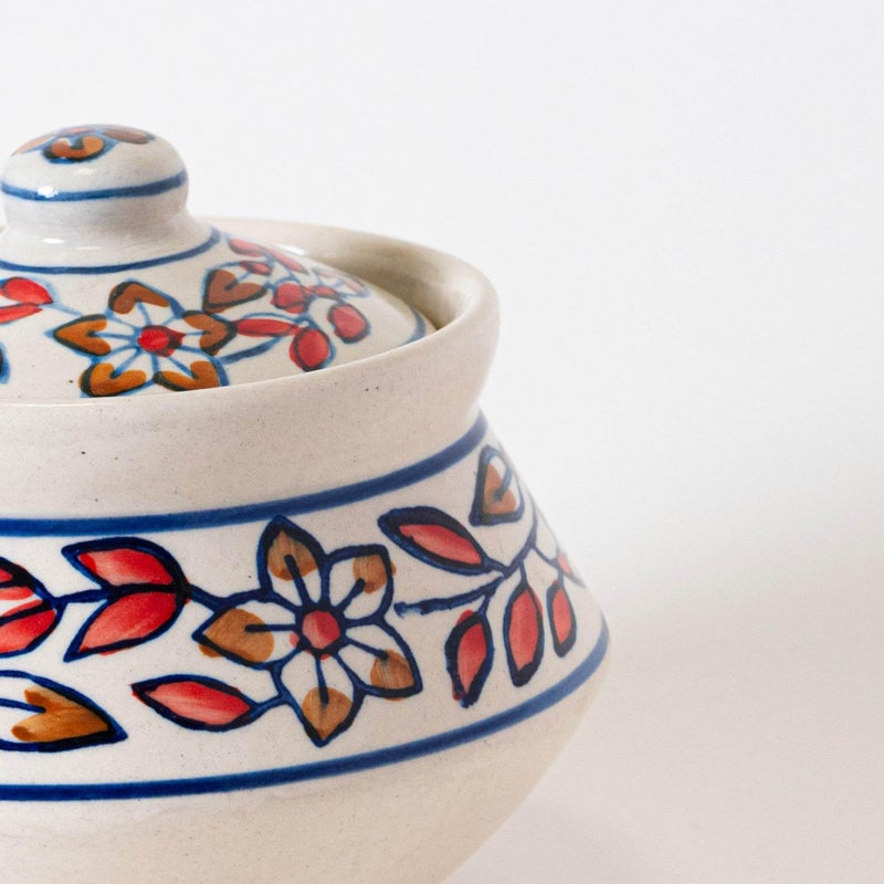 Kala Kriti KALAKRITI Hand Painted Floral Handi with Lid - Versatile Storage and Serving Container - Perfect for Biryani, Curries, Soups - Decorative and Functional - Pack of 1-950 ML - Red Painted - Image 3