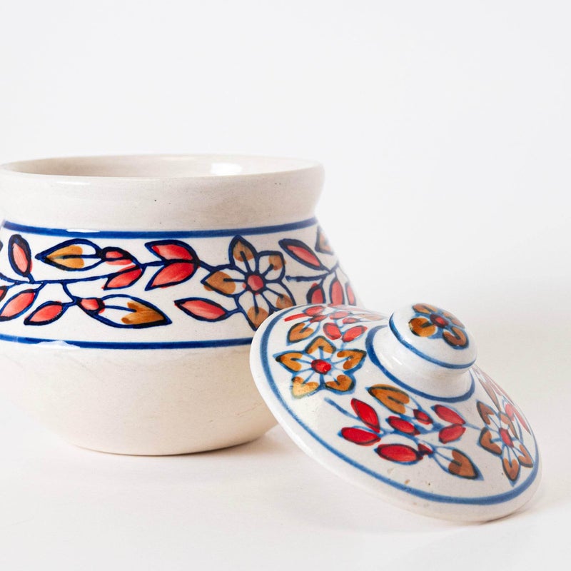 Kala Kriti KALAKRITI Hand Painted Floral Handi with Lid - Versatile Storage and Serving Container - Perfect for Biryani, Curries, Soups - Decorative and Functional - Pack of 1-950 ML - Red Painted - Image 2