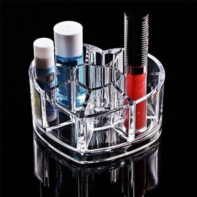 Sterling Makeup Holder, Cosmetic Organiser with 8 Slots Acrylic Heart Shaped