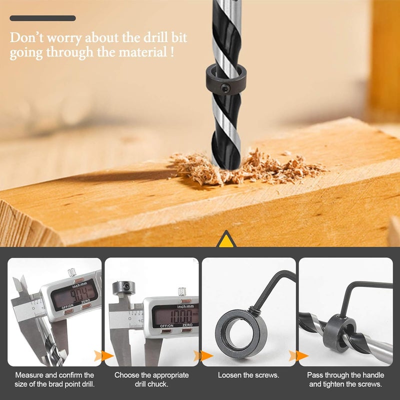 Rustark 23 Pcs Wood Drill Bit Set with Dowel Pins Center Point and Stopper, Woodworking Brad Point Bit Set Plugs Drill Hole Tool Perfect for Woodworking Carpentry Drilling - Image 5