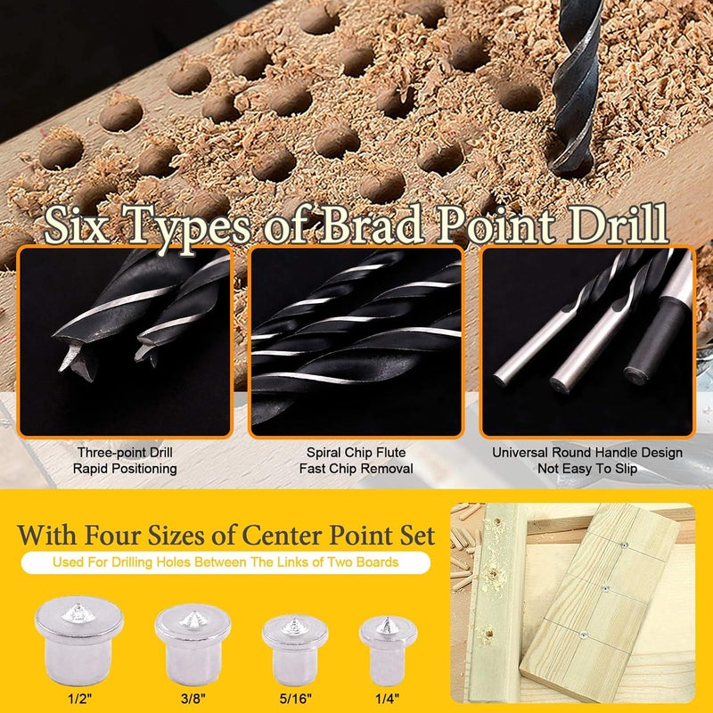 Rustark 23 Pcs Wood Drill Bit Set with Dowel Pins Center Point and Stopper, Woodworking Brad Point Bit Set Plugs Drill Hole Tool Perfect for Woodworking Carpentry Drilling - Image 4