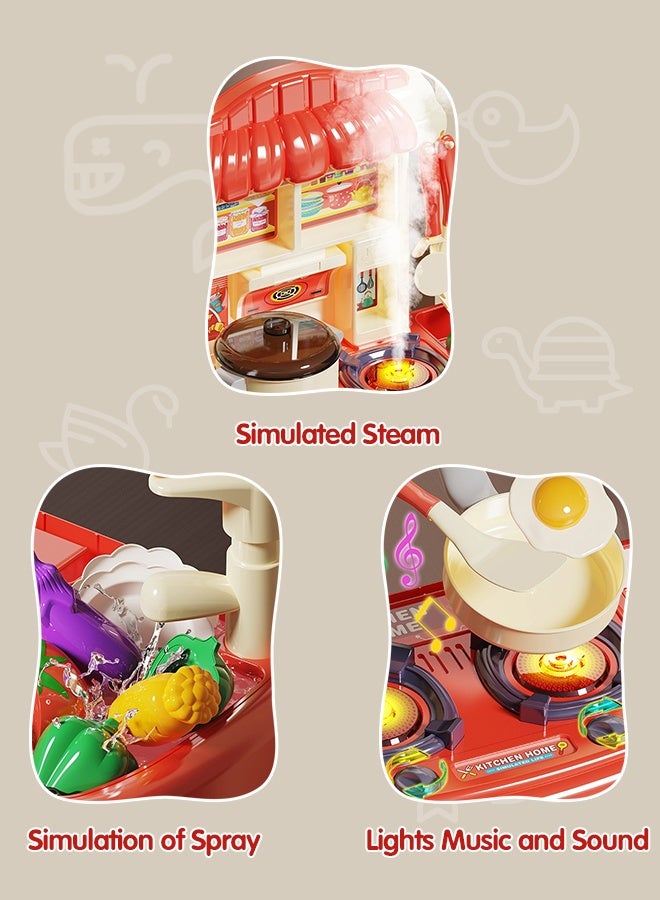 Kids Kitchen Playset, Realistic Simulation of Spray and Play Sink,Pretend Kitchen Play Food Toys with Sound & Light,Indoor Outdoor Play Cooking Toys with Stove Toy Sink Accessories, Pretend Kitchen Play Food Toys for Age 1-3 Kids Boys Girls - Image 5