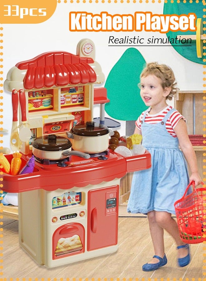 Kids Kitchen Playset, Realistic Simulation of Spray and Play Sink,Pretend Kitchen Play Food Toys with Sound & Light,Indoor Outdoor Play Cooking Toys with Stove Toy Sink Accessories, Pretend Kitchen Play Food Toys for Age 1-3 Kids Boys Girls - Image 1