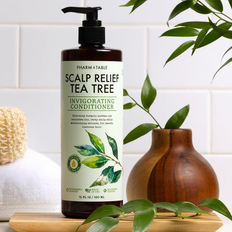 PHARM TO TABLE Tea Tree Conditioner For Men and Women, Hair Detangler and Soothing Scalp Relief - Infused with Tea Tree oil, Sunflower oil, Aloe and Argan oil, 16.2oz - Image 3