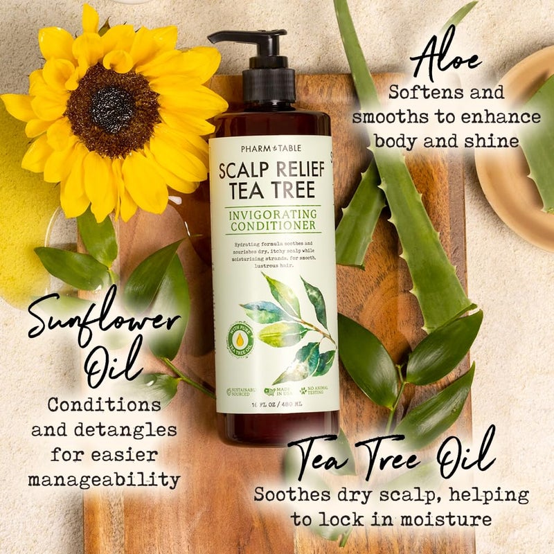 PHARM TO TABLE Tea Tree Conditioner For Men and Women, Hair Detangler and Soothing Scalp Relief - Infused with Tea Tree oil, Sunflower oil, Aloe and Argan oil, 16.2oz - Image 2