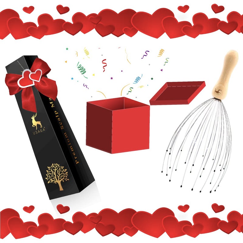 USAGA يوساكا 28 أصبع حكة الرأس، مدلك الرأس، مدلك فروة الرأس، مدلك خفق الرأس لتدليك الشعر والجسم والاسترخاء من التوتر، مدلك سلك بمقبض خشبي (عبوة 2) - Image 3