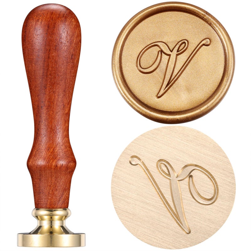Letter V Wax Seal Stamp Yoption Vintage Brass Head Wooden Handle Initial Alphabet Sealing Wax Stamp for Wedding Envelopes Christmas Gift