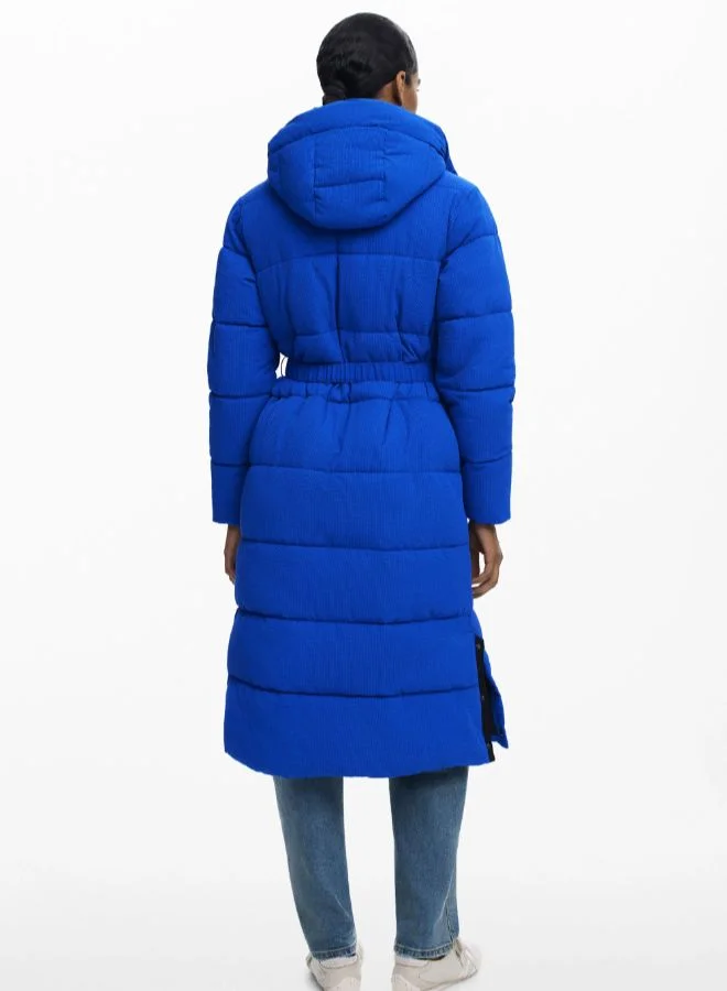 DESIGUAL Long padded jacket with belt