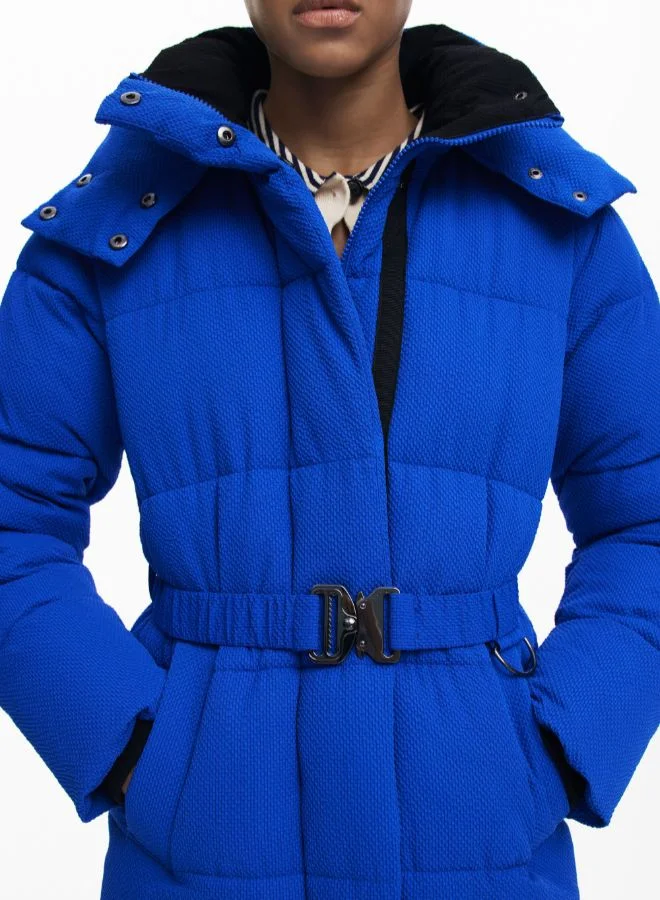 DESIGUAL Long padded jacket with belt