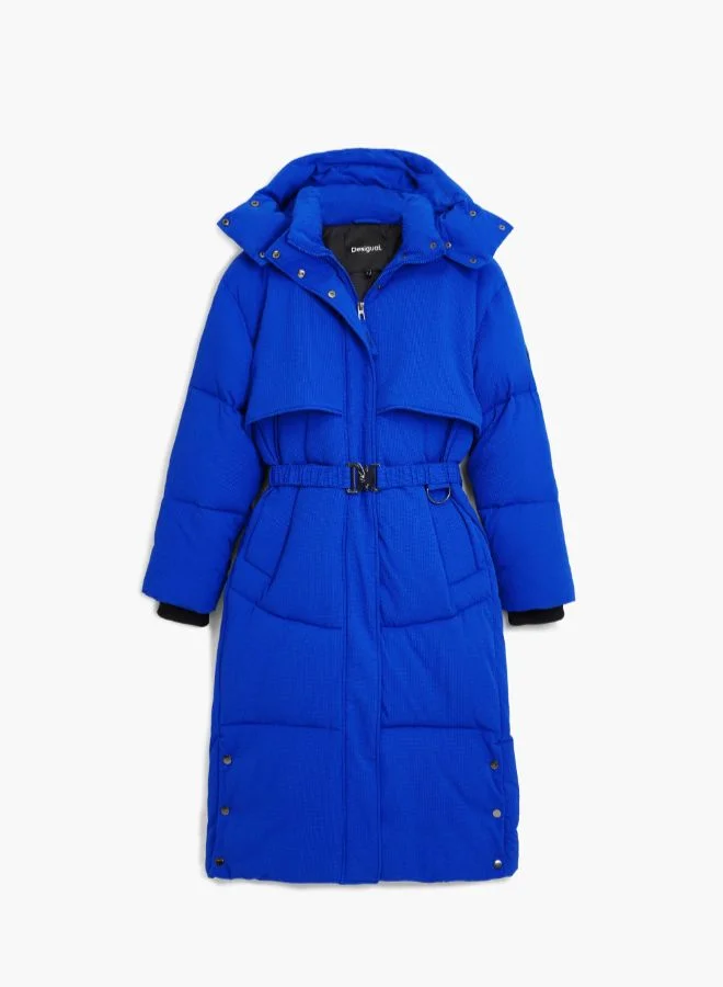 DESIGUAL Long padded jacket with belt