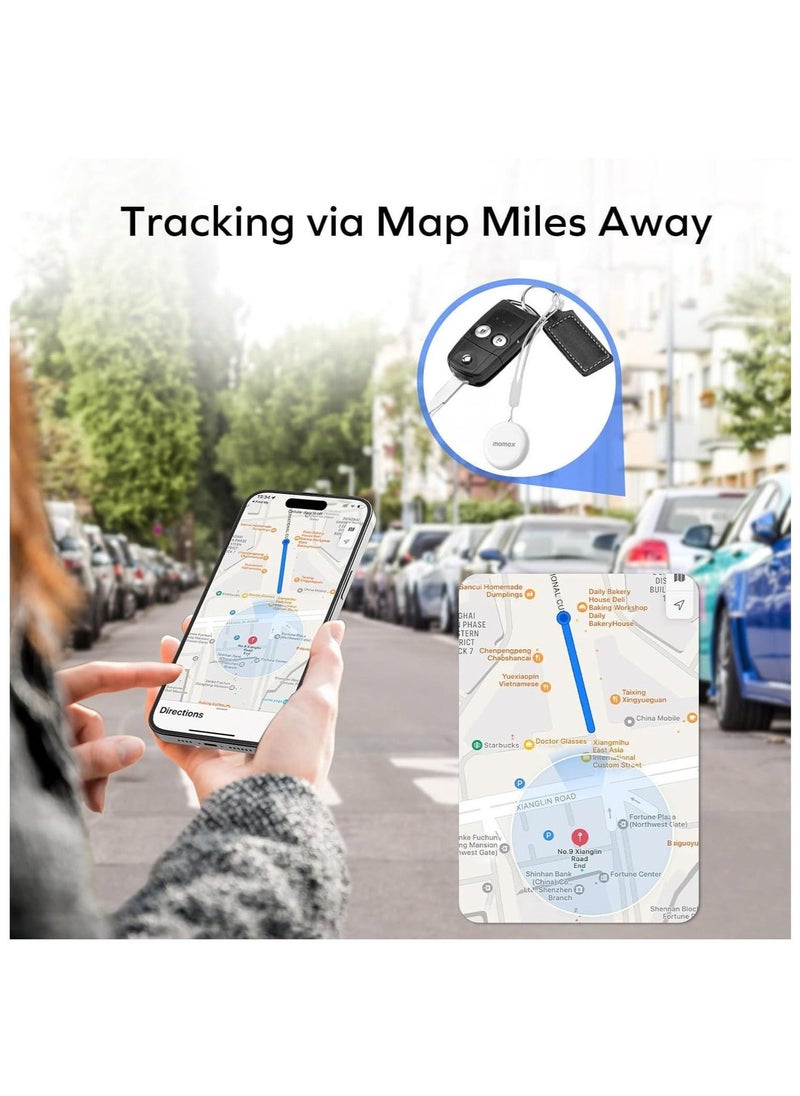 MOMAX Tracker Tag, Lost Key Finder Works with Apple Find My(iOS Only), Key Tracker with APP,Sound Location, 1 Year Replaceable Battery, Key Locator for Kid, Wallet ,Pet,(White, 4-Pack)