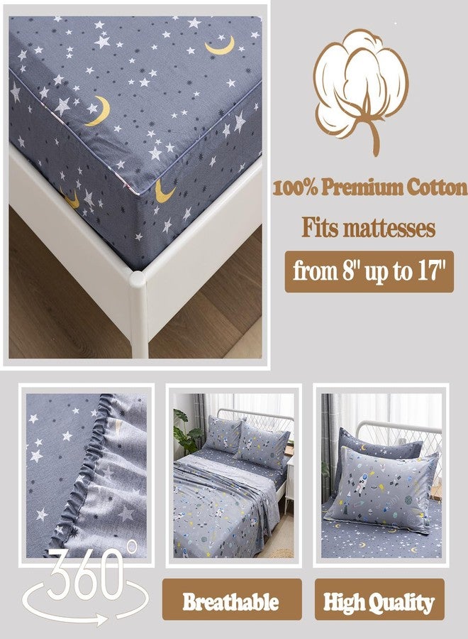 Brandream Kids Bedding Sets Full Size Astronaut Space Galaxy Boys Bed Sheet Set Deep Pockets Grey Bed Sheets Pillow Cases Set 100% Cotton 4-Piece - Image 2