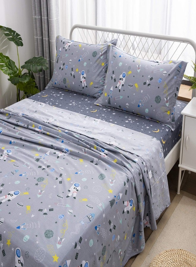 Brandream Kids Bedding Sets Full Size Astronaut Space Galaxy Boys Bed Sheet Set Deep Pockets Grey Bed Sheets Pillow Cases Set 100% Cotton 4-Piece - Image 1