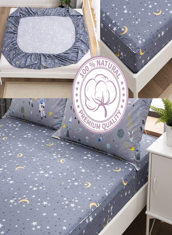 Brandream Kids Bedding Sets Full Size Astronaut Space Galaxy Boys Bed Sheet Set Deep Pockets Grey Bed Sheets Pillow Cases Set 100% Cotton 4-Piece - Image 3