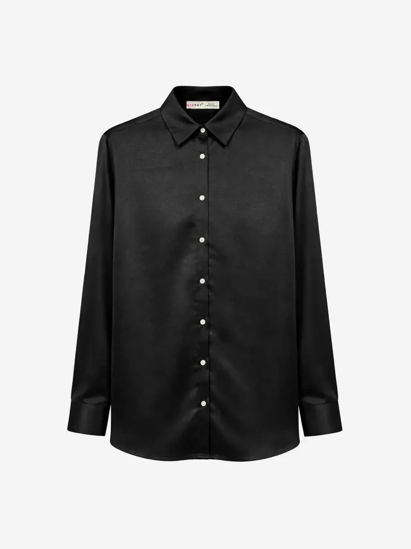 Mixray Black MIXRAY Regular Fit Satin Woven Button-Up Shirt for Women | Best Price UAE