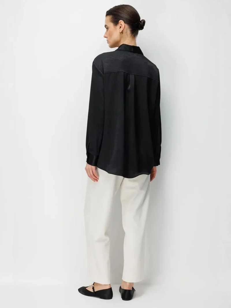Mixray Black MIXRAY Regular Fit Satin Woven Button-Up Shirt for Women | Best Price UAE