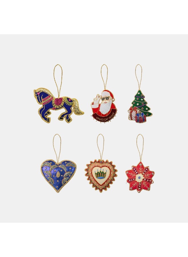 Baci milano Fabric Hand-Embroidered Christmas Ornaments Set of 6 – Il Natale del Re Collection, Luxury Handmade Tree Decorations, Holiday Home Décor, Gift, Italian Design by Baci Milano