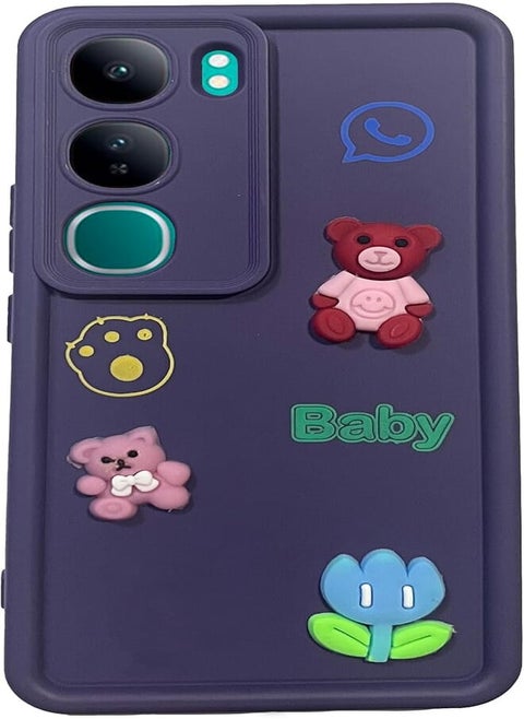 (For V40 Lite) Back Cover Soft Silicon Bumper TPU with Camera Protection and Variety Random Toys Case For Vivo V40 Lite Case Ant-Shock cover (Purple)