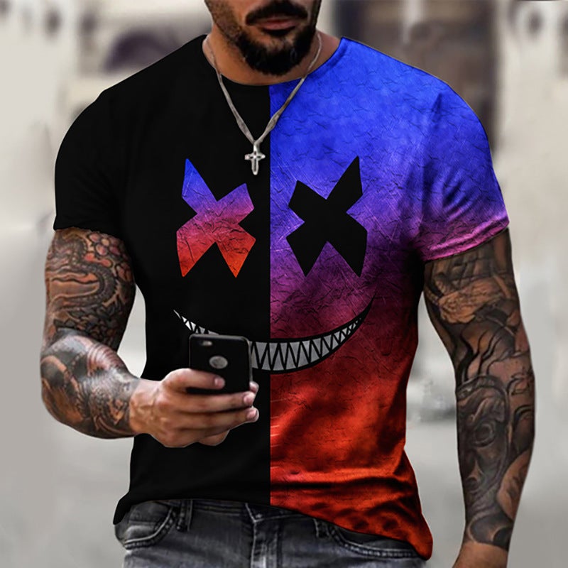 Fashion Color Matching Smiley 3D Printed T-Shirt Men'S Casual Loose Men'S 3D Printed Couples Short Sleeve - Image 1