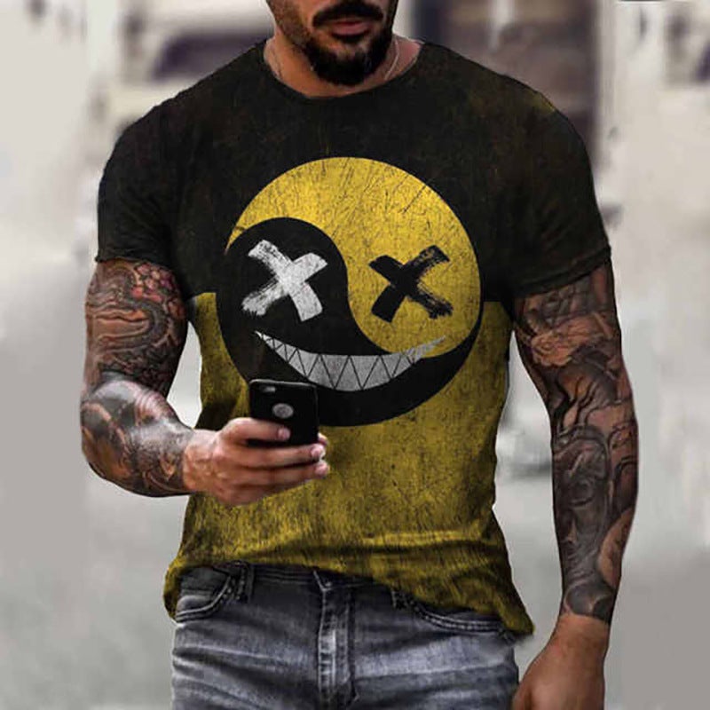 Fashion Color Matching Smiley 3D Printed T-Shirt Men'S Casual Loose Men'S 3D Printed Couples Short Sleeve - Image 4